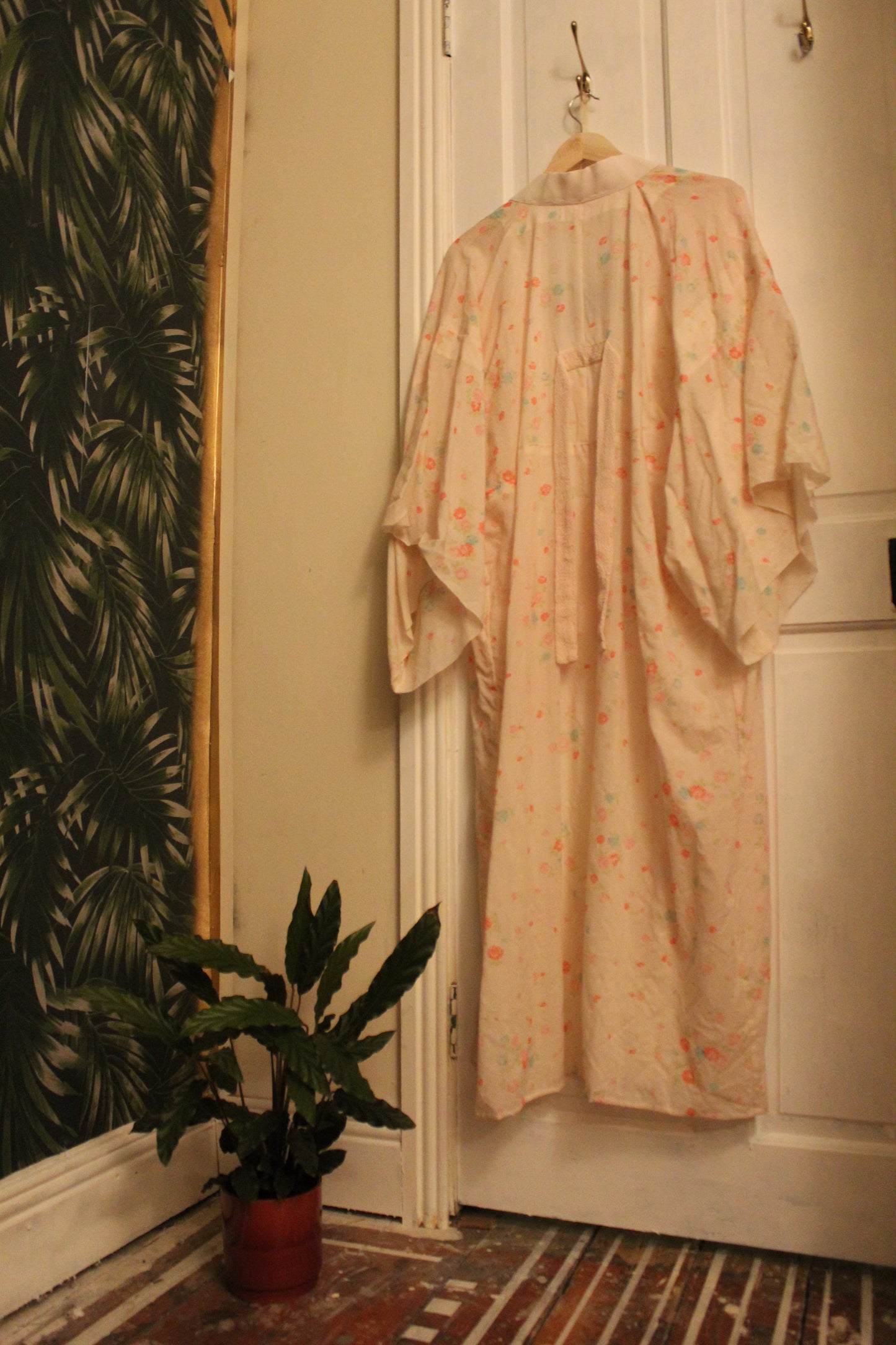 White robe with electric florals