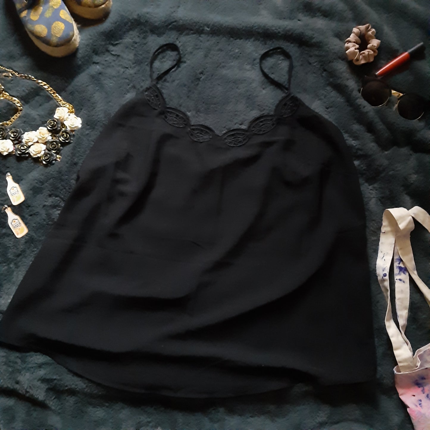 Black spaghetti strap slip