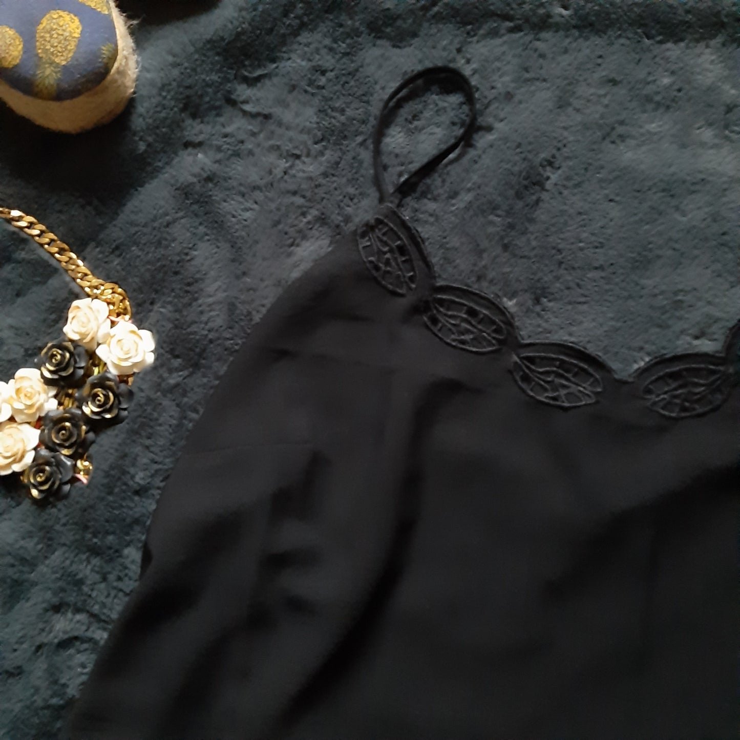 Black spaghetti strap slip