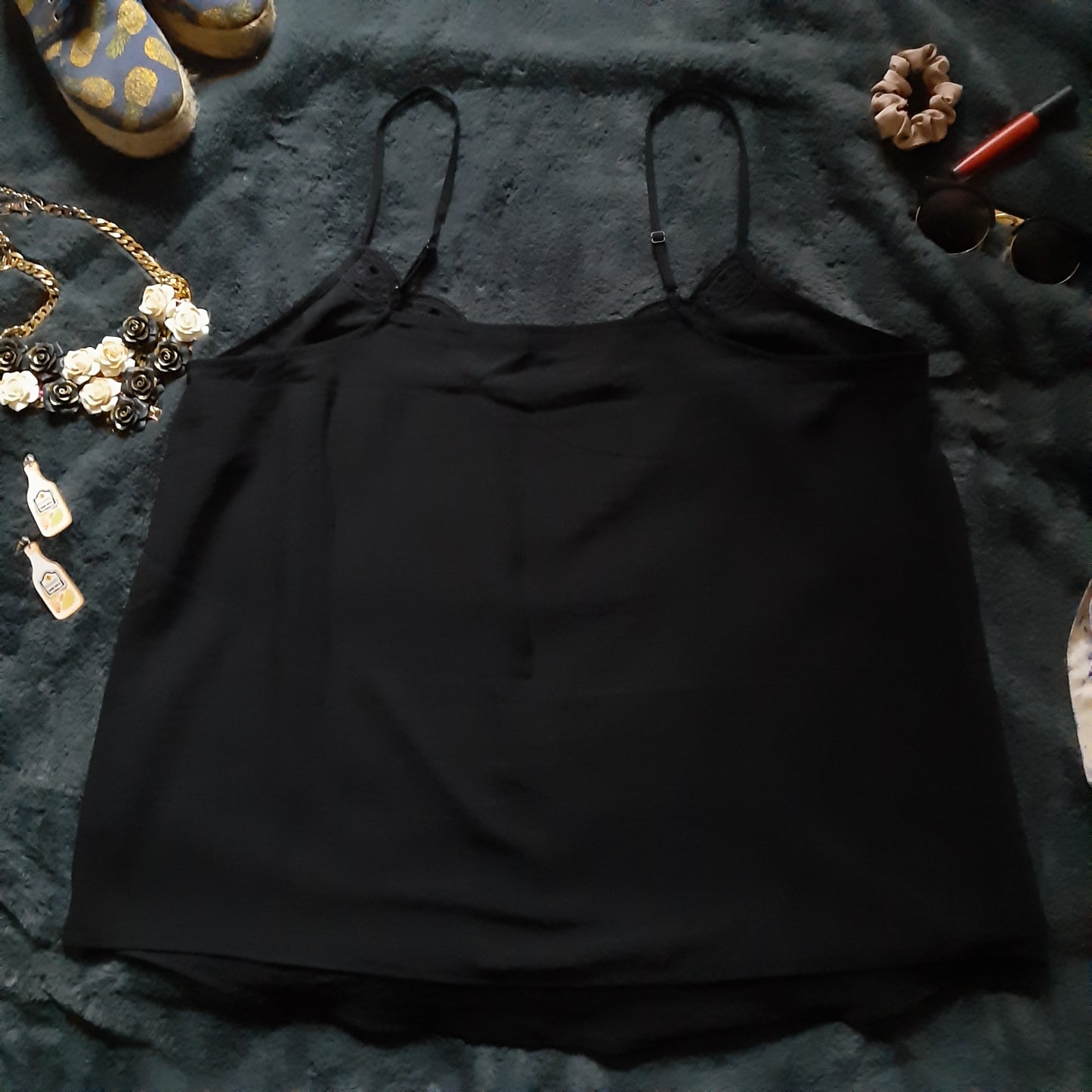 Black spaghetti strap slip