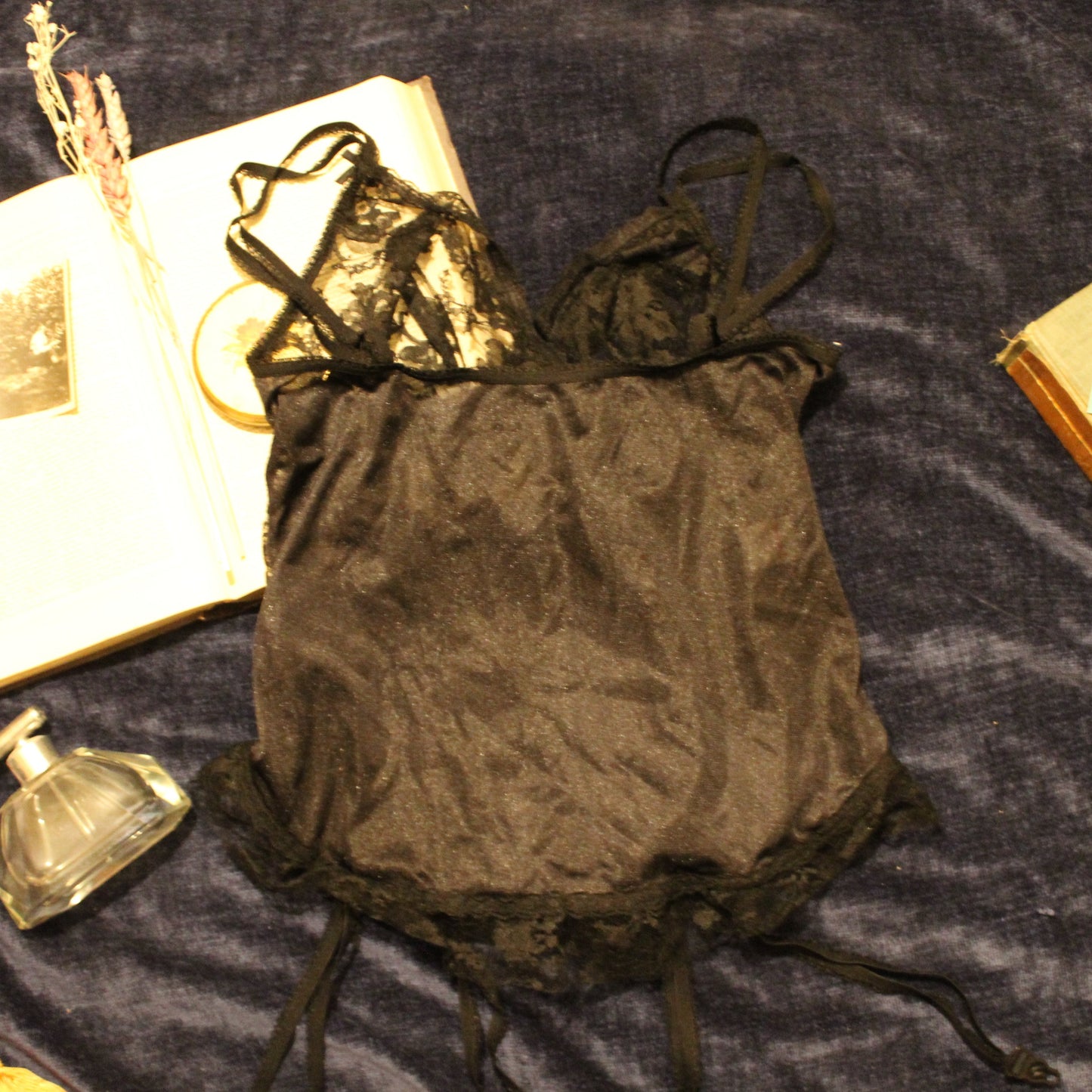 Black lace top with garter belts