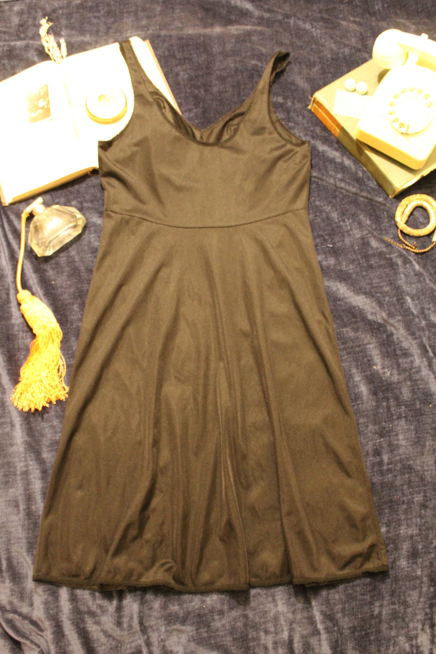 Long black jewelled slip