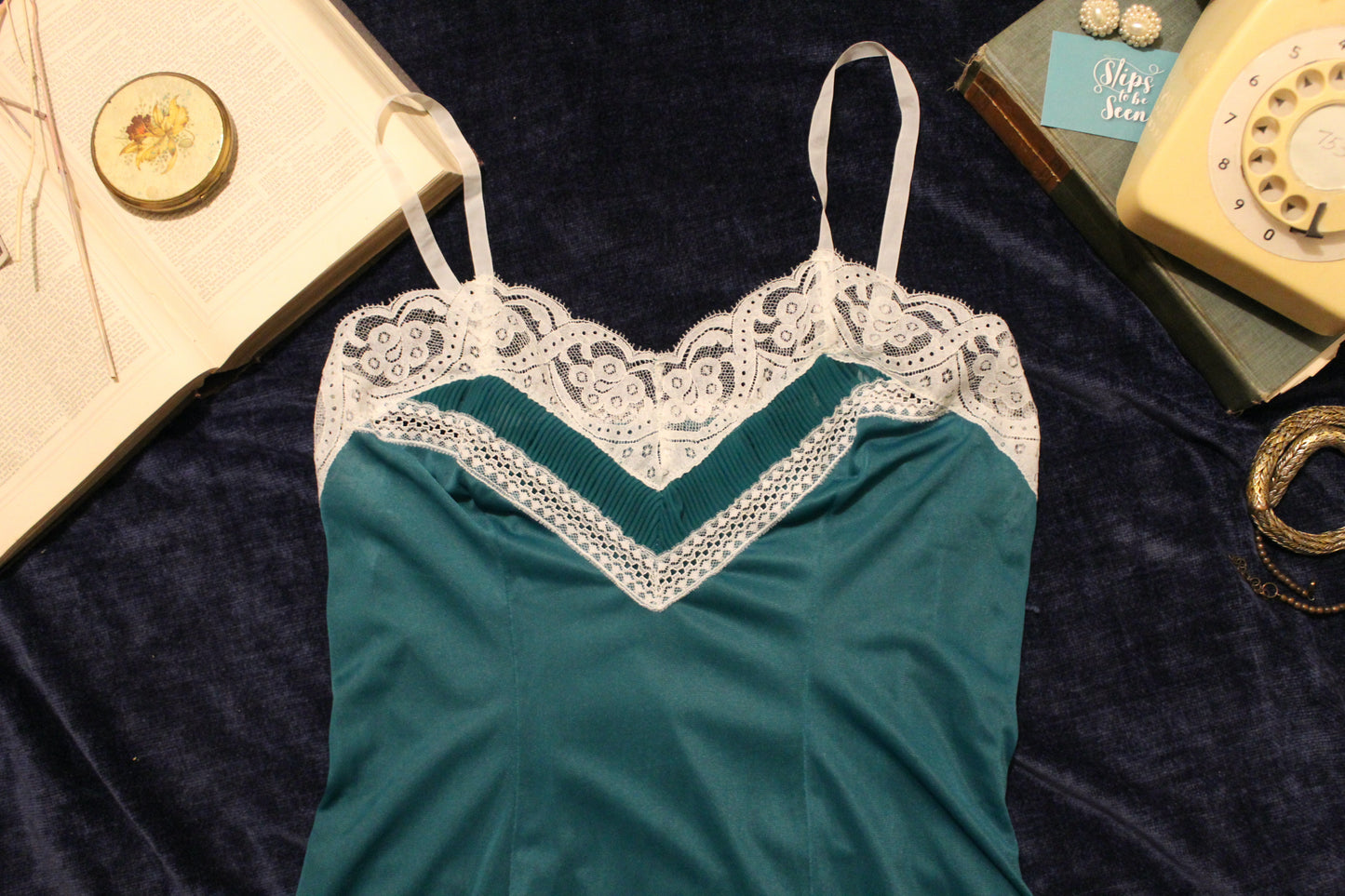 Emerald slip with white trim