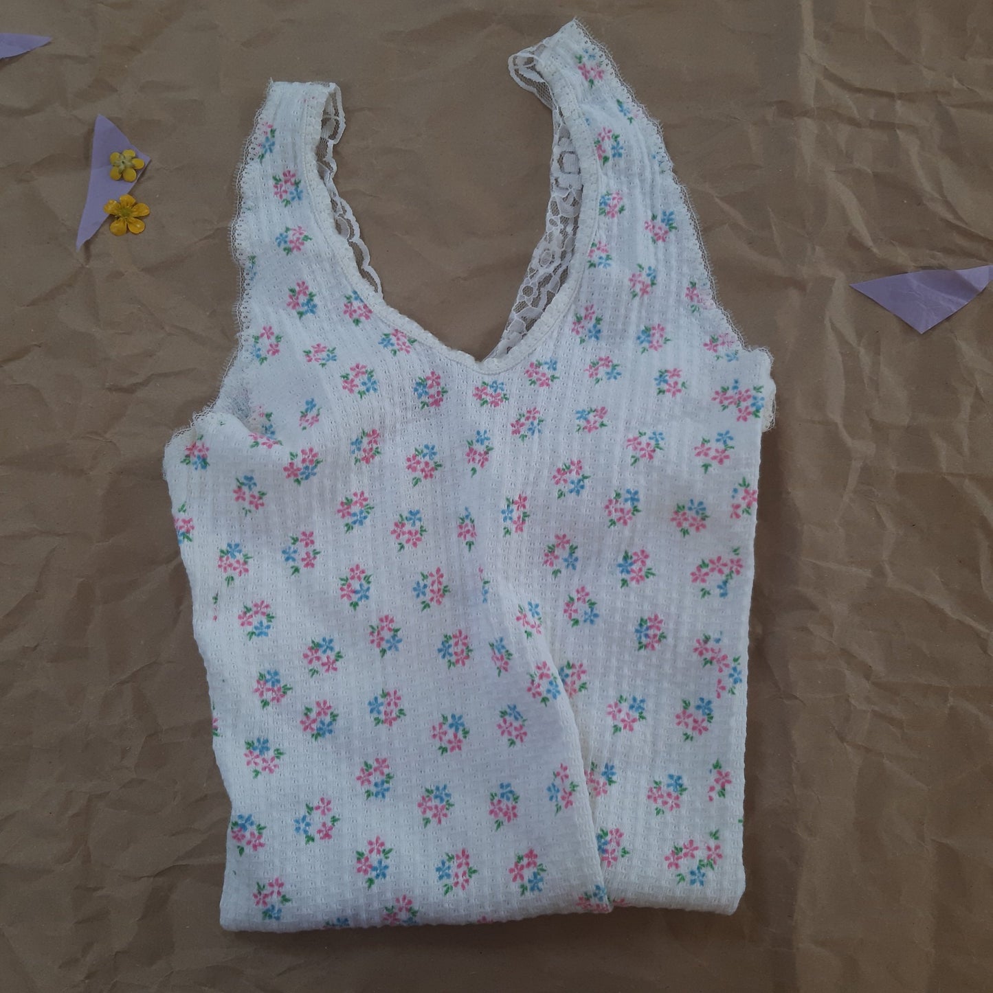 Lace and floral print camisole