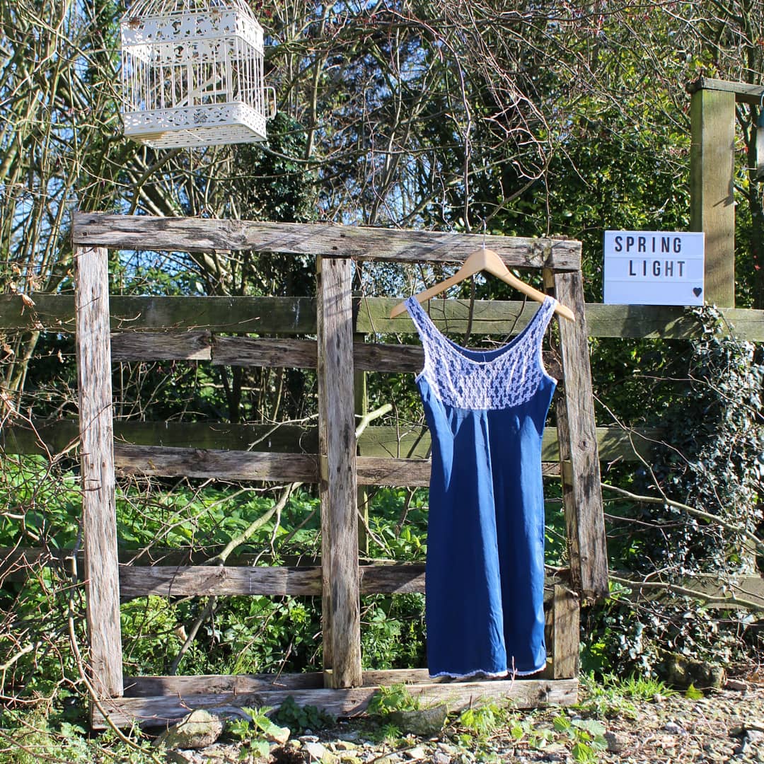 Midnight blue slip with white mesh front