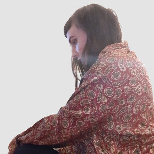 Maroon, gold and green house jacket