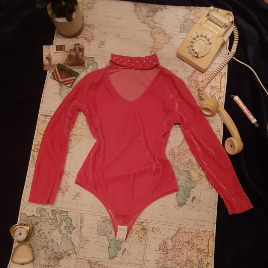 Pink and pearl velvet bodysuit