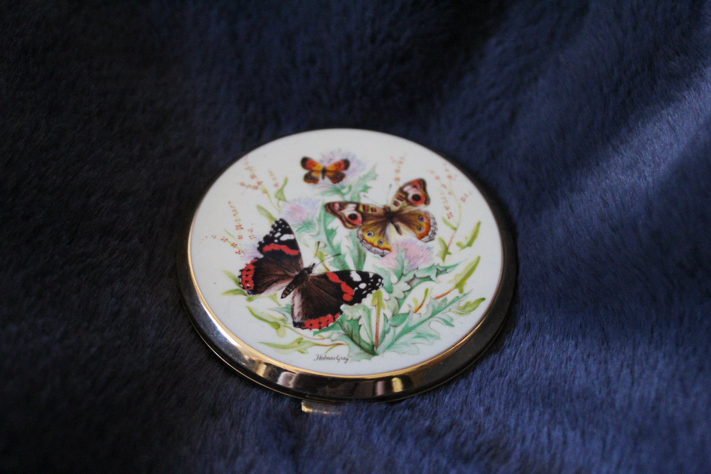 Vintage gold and cream compact with butterflies