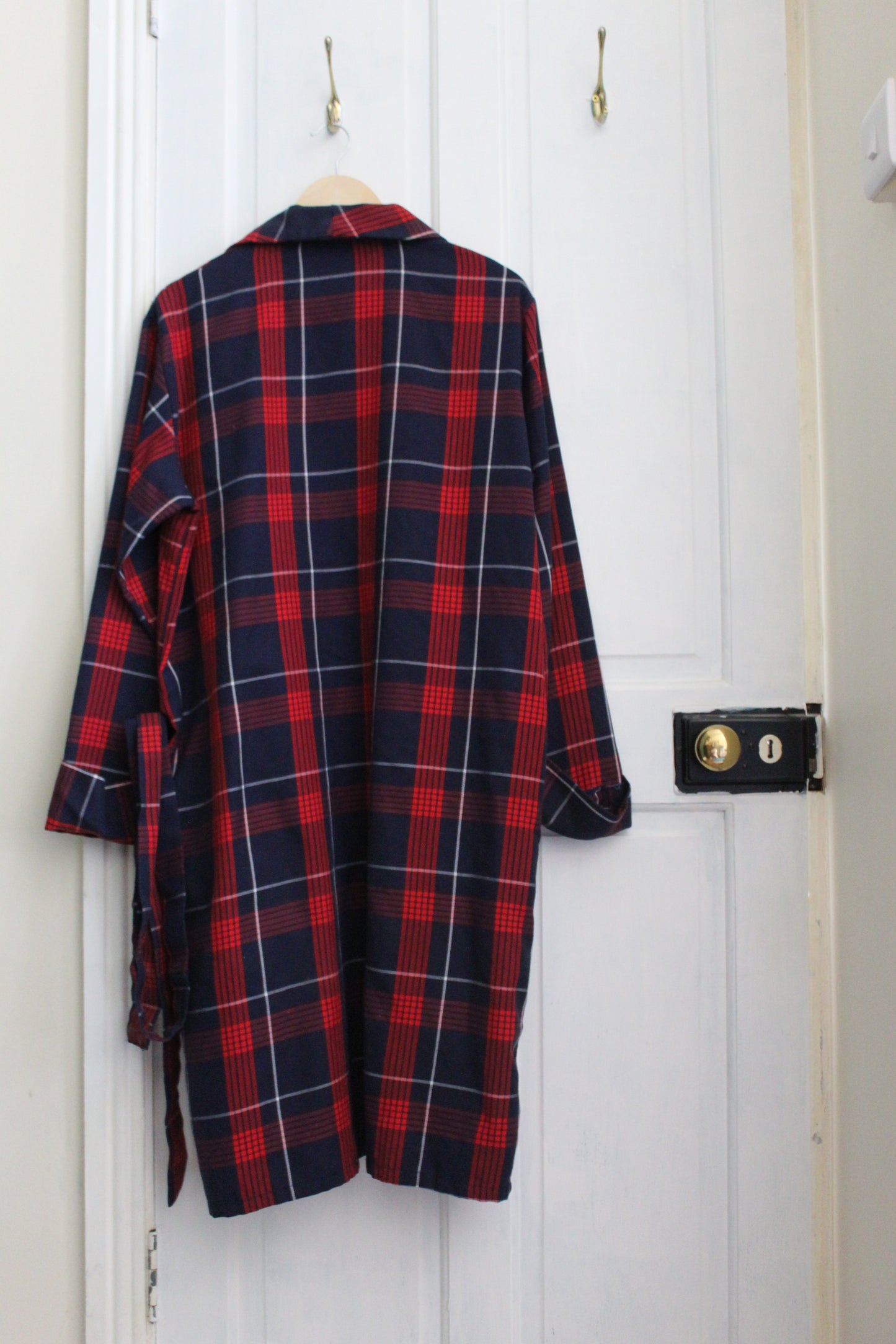 Navy and red check robe