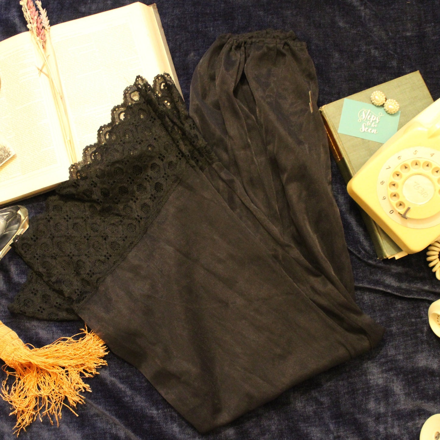 Sheer black pyjama trousers with lace trim