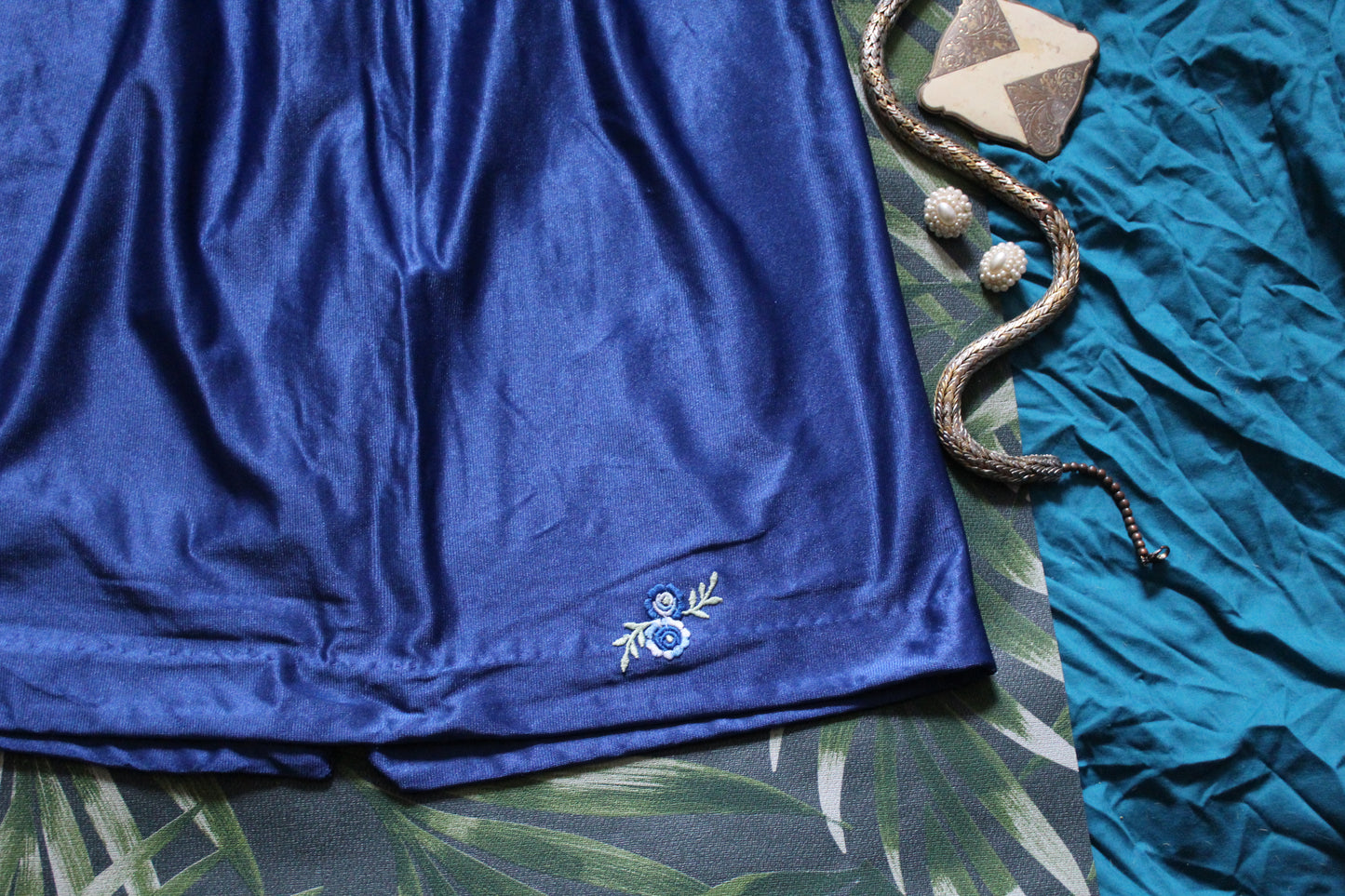 Royal blue half slip with floral detail