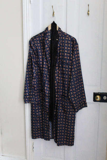 Royal blue robe with yellow and red paisley