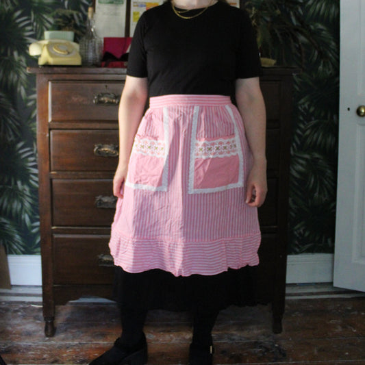 Pink and white candy stripe half apron