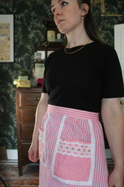 Pink and white candy stripe half apron
