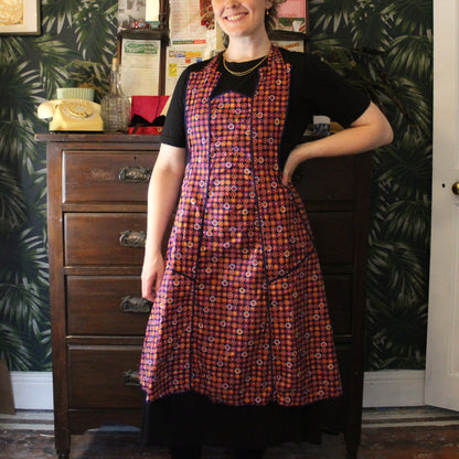 Navy apron with pinky orange floral prints