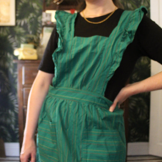 Forest green striped apron