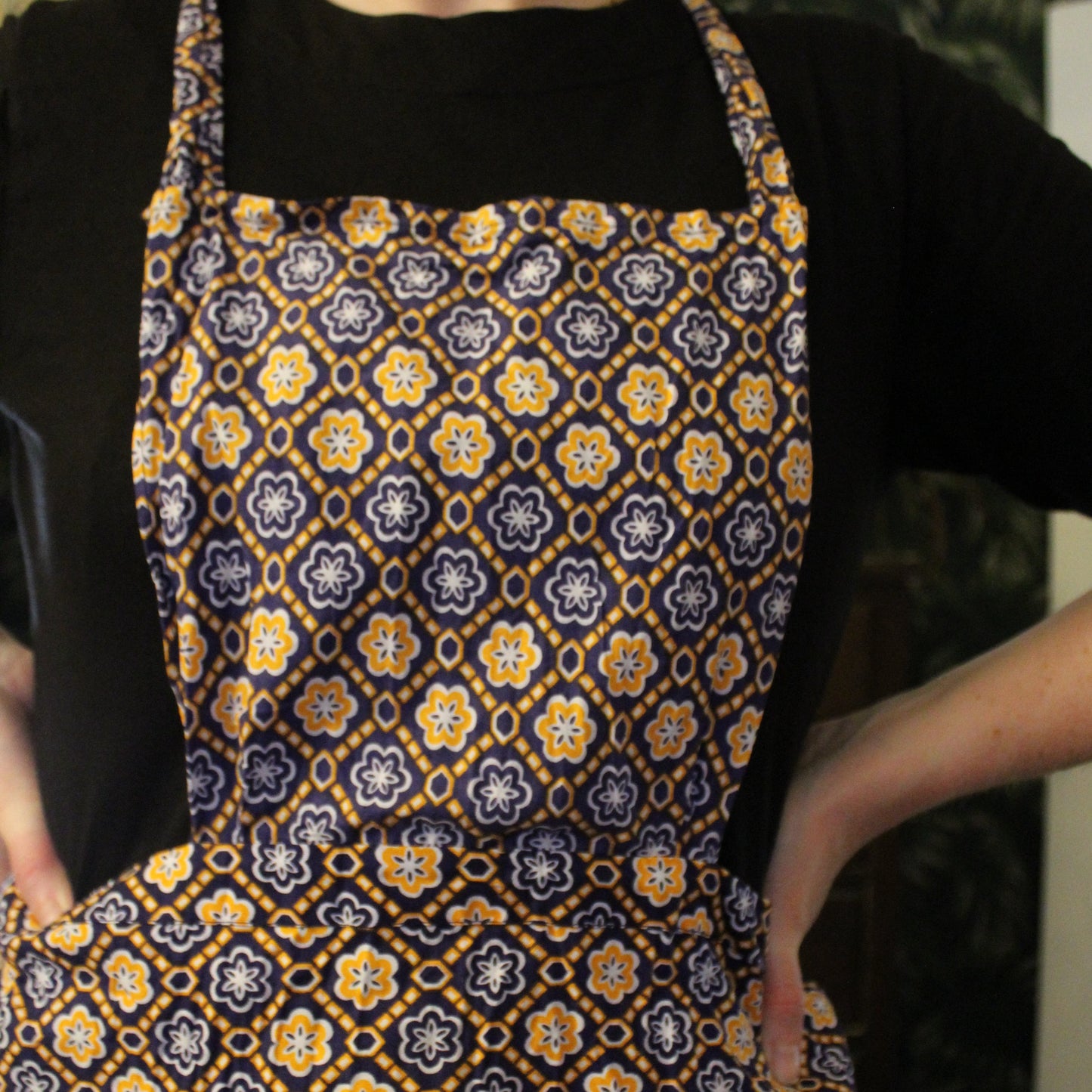Blue and yellow flower apron