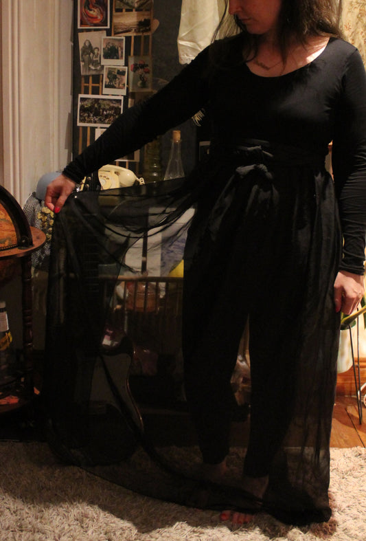 Sheer full length black apron