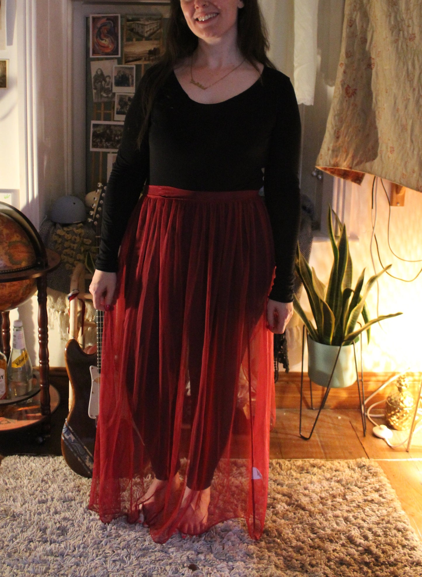 Sheer full length red apron