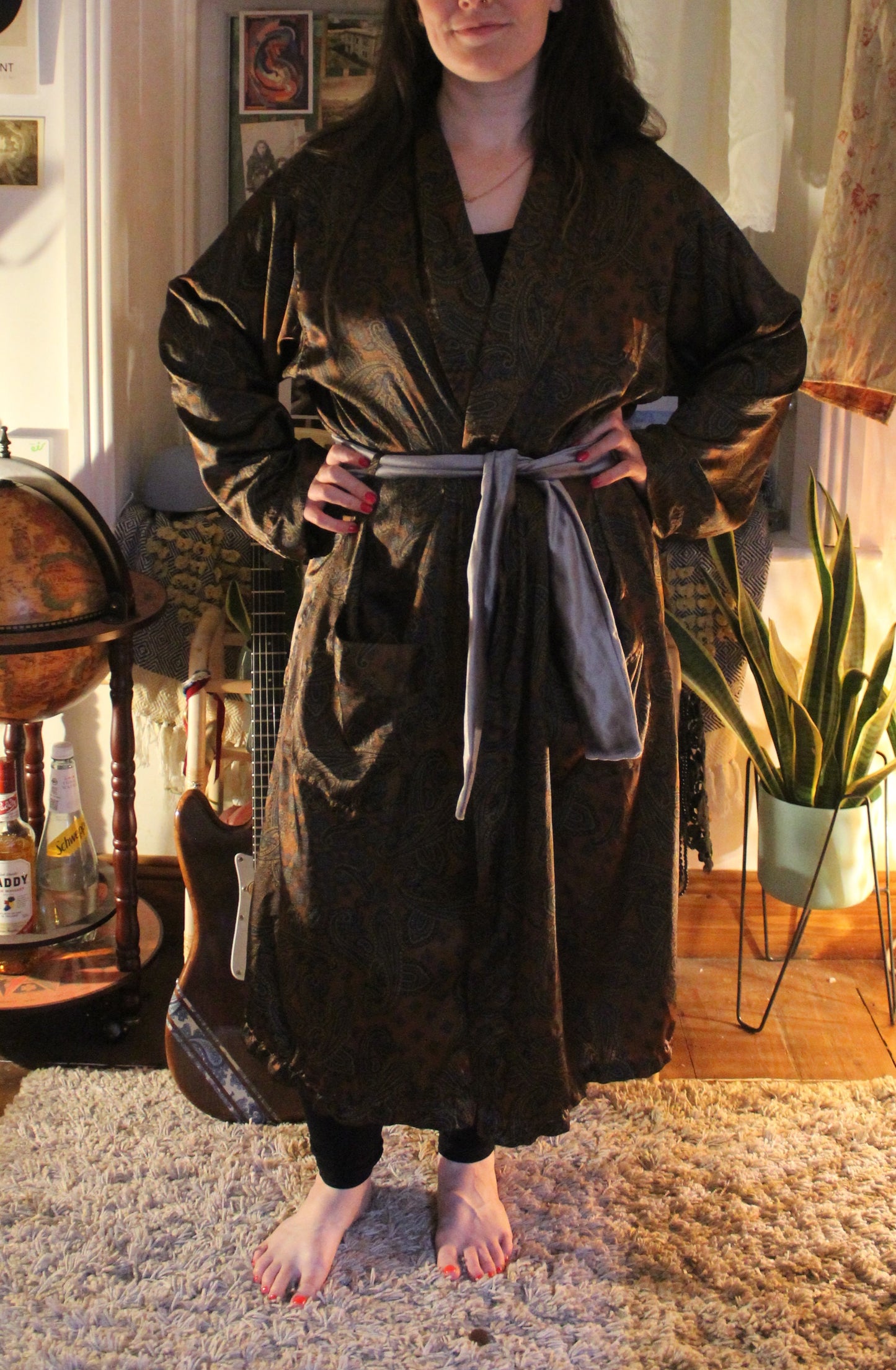 Bronze robe with paisley and geometric pattern