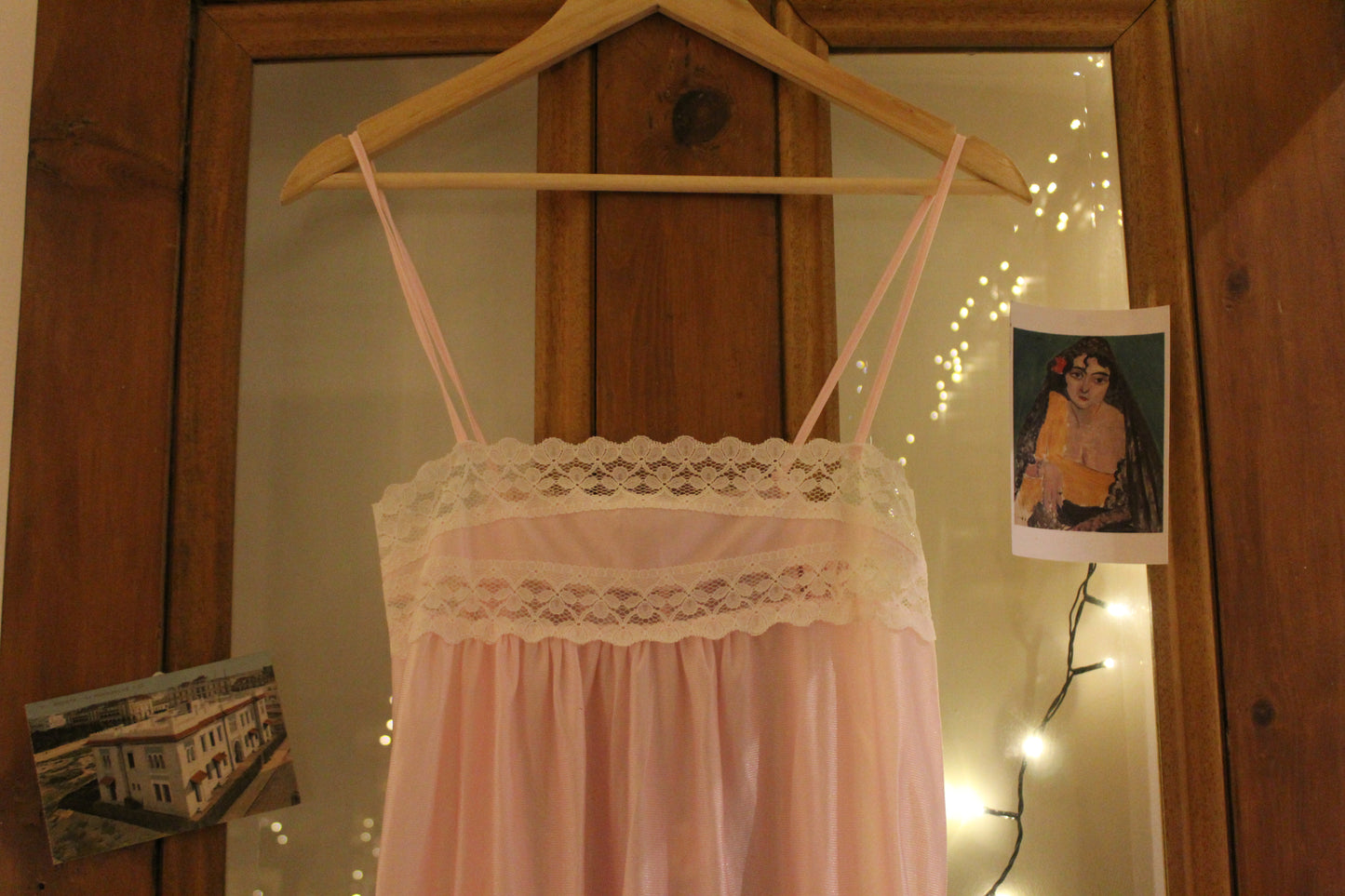 Spaghetti strap pink nightgown slip