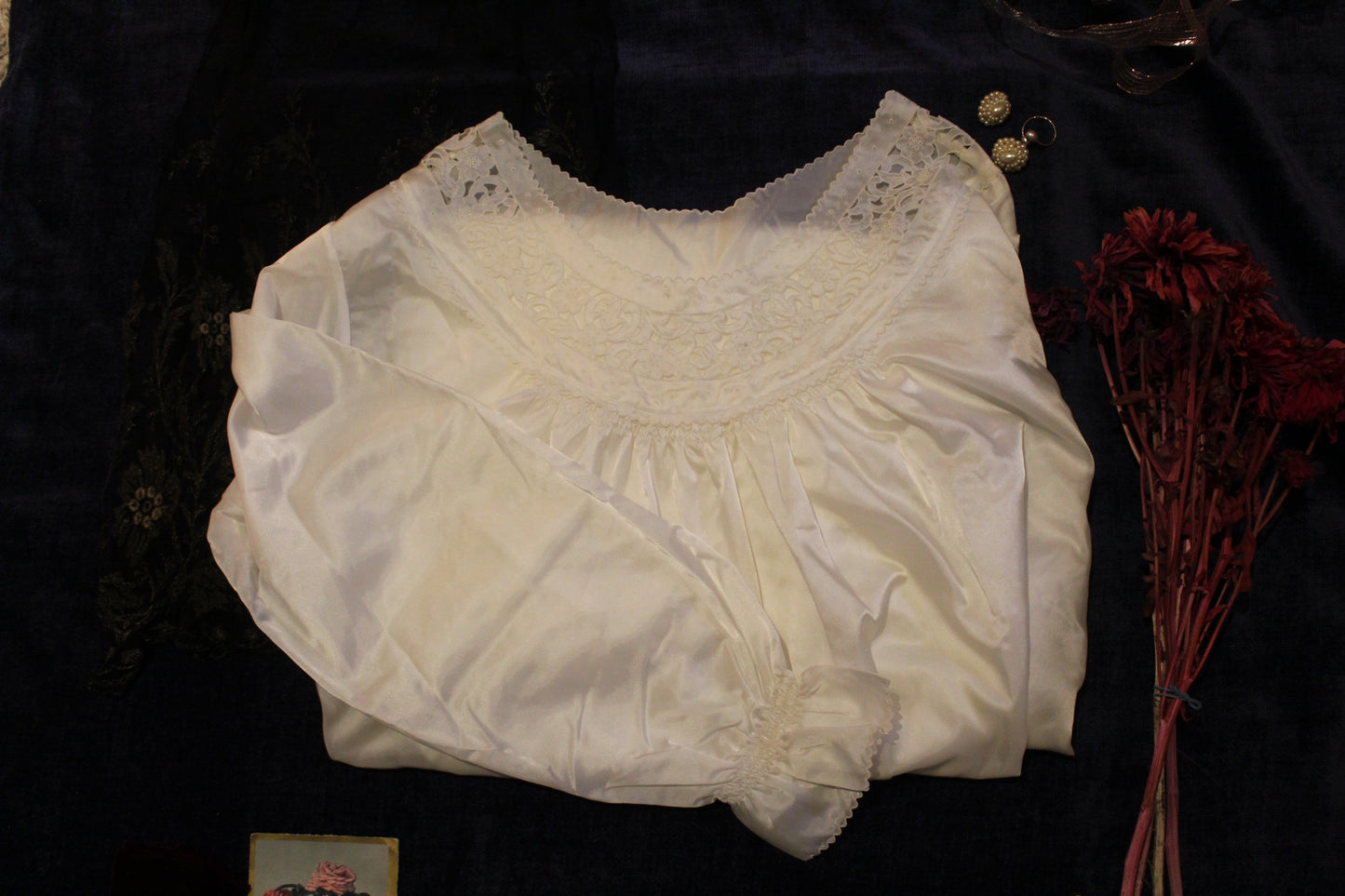 Crisp white nightgown with embroidered neckline