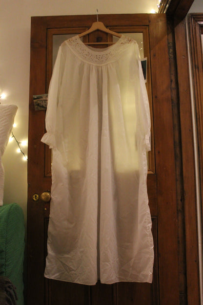 Crisp white nightgown with embroidered neckline