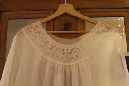 Crisp white nightgown with embroidered neckline