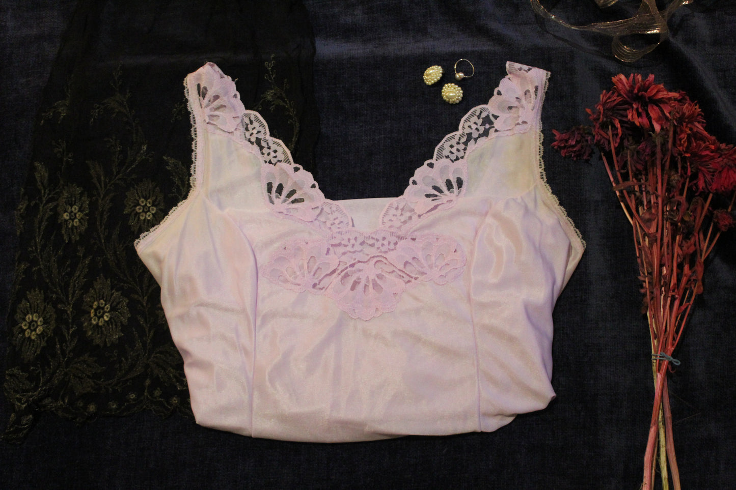 Soft lilac slip with floral lace