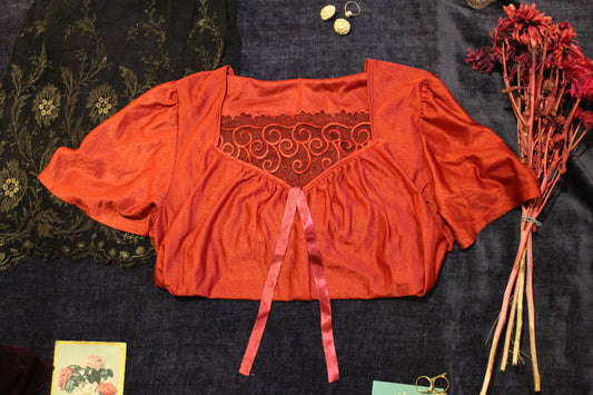 Romantic red nightgown with lace panel