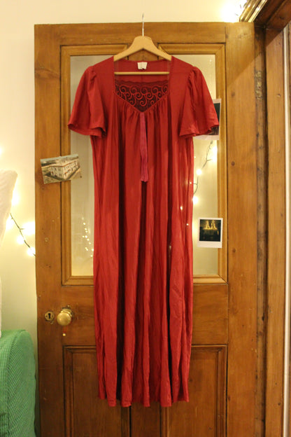 Romantic red nightgown with lace panel