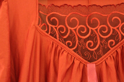 Romantic red nightgown with lace panel