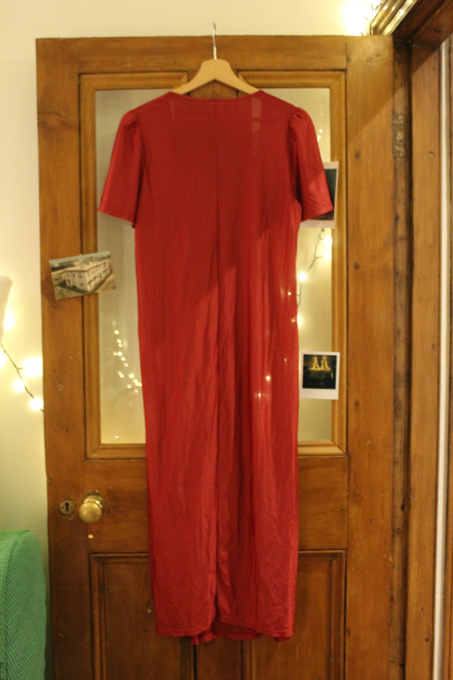 Romantic red nightgown with lace panel