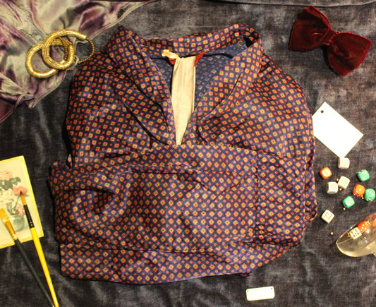 Indigo robe with pink and green embellishments