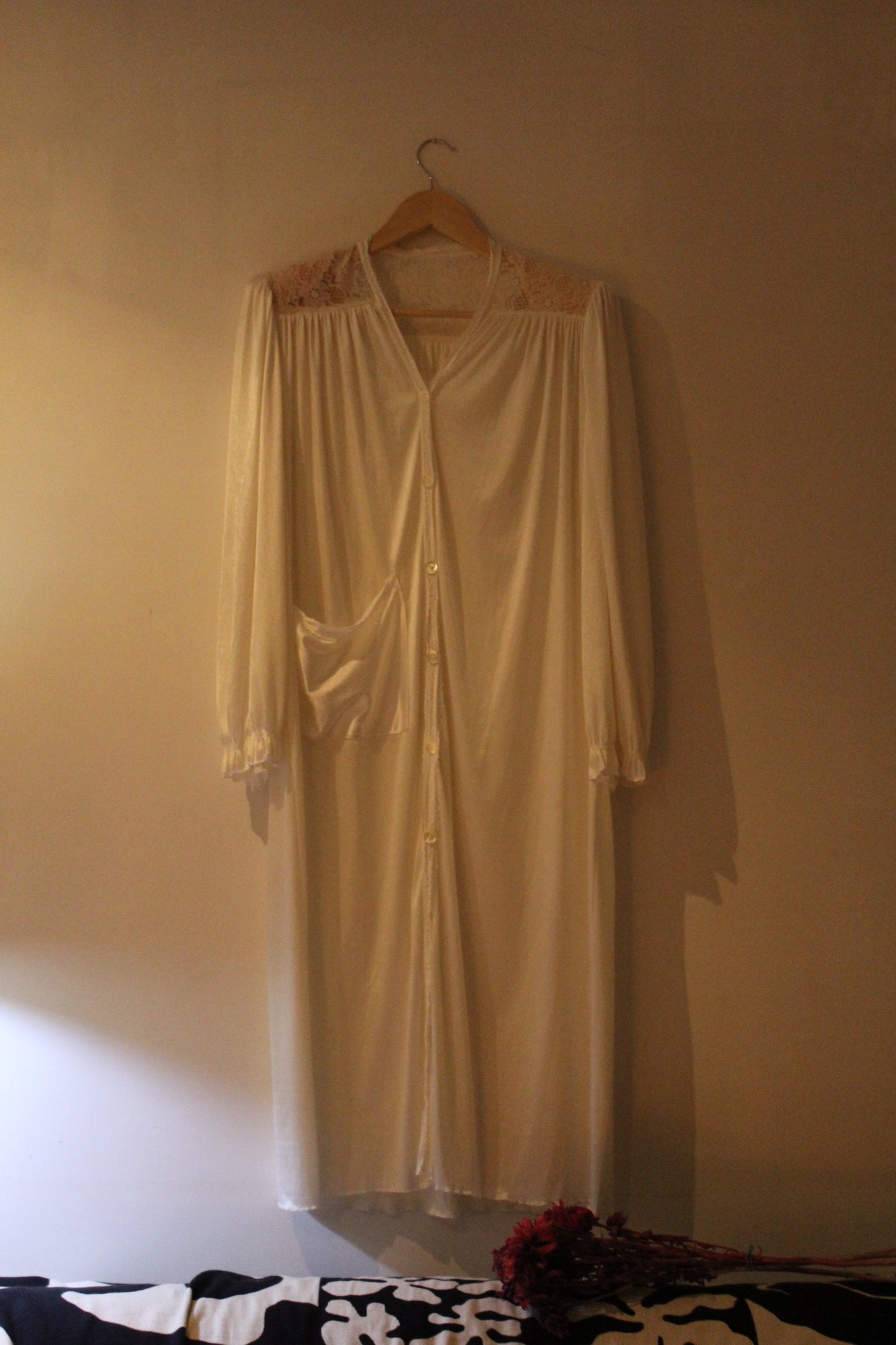 Slinky bridal style robe with lace shoulders