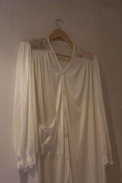 Slinky bridal style robe with lace shoulders