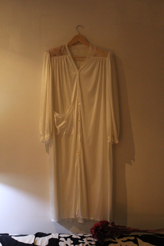 Slinky bridal style robe with lace shoulders