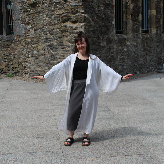 Full length white floral robe