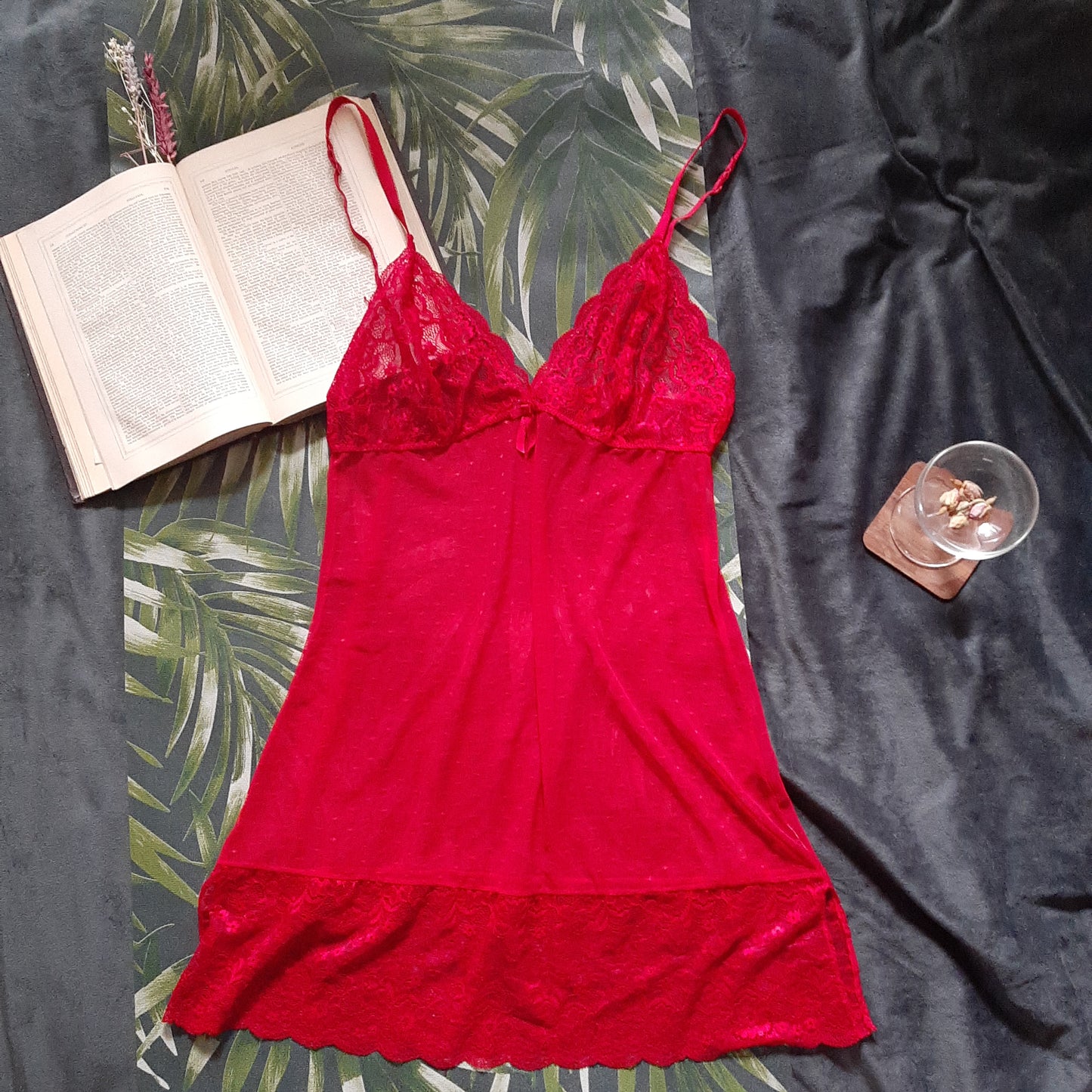 Red lacey slip dress