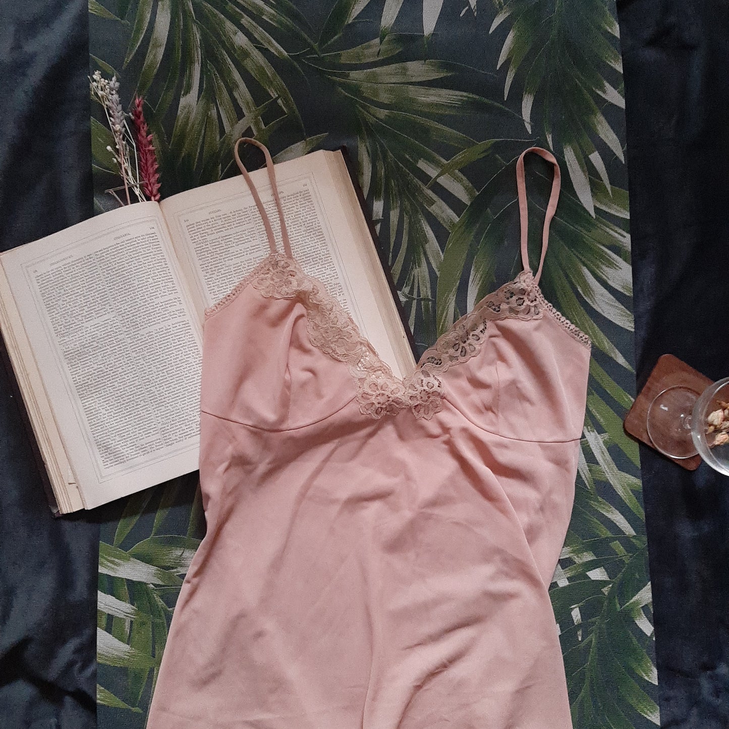Peach and lace slip dress