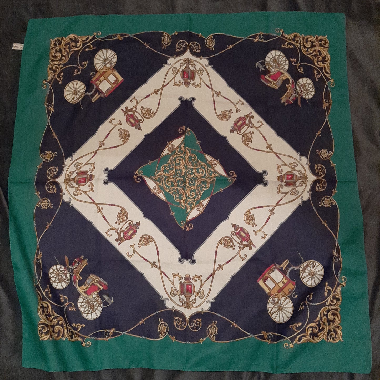 Navy, emerald and cream scarf with carriages
