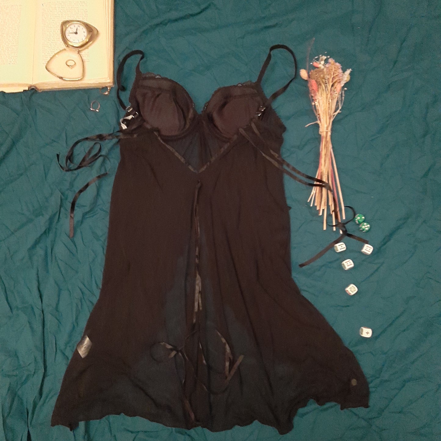Black negligee with silver embroidery