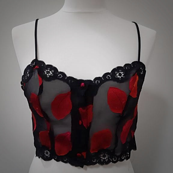 Black Doralyse Bralette with Red Leaf Pattern