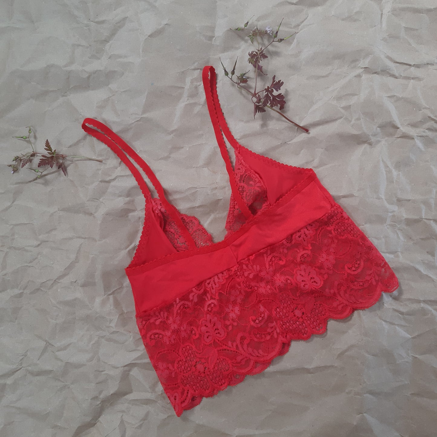 Red bralette with lace