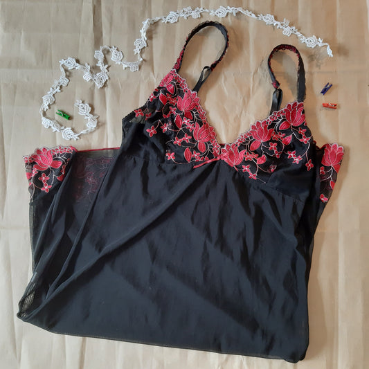 Black Slip with Red Floral Trim