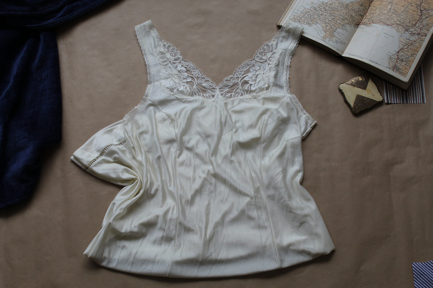 Light ivory slip with floral lace panel