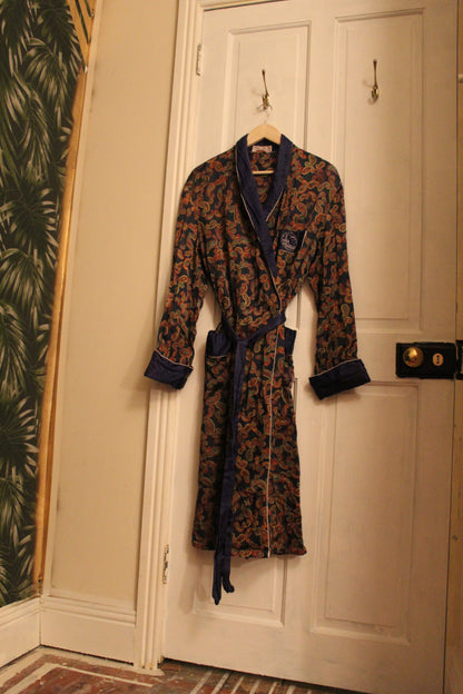 Blue robe with paisley pattern and pockets