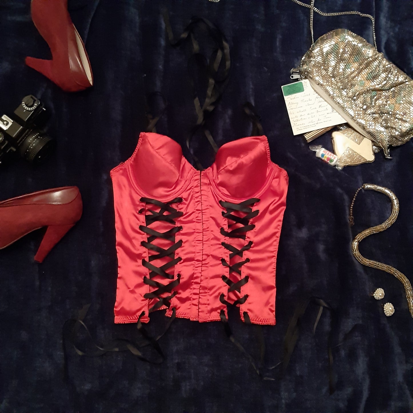 Ribboned red corset top