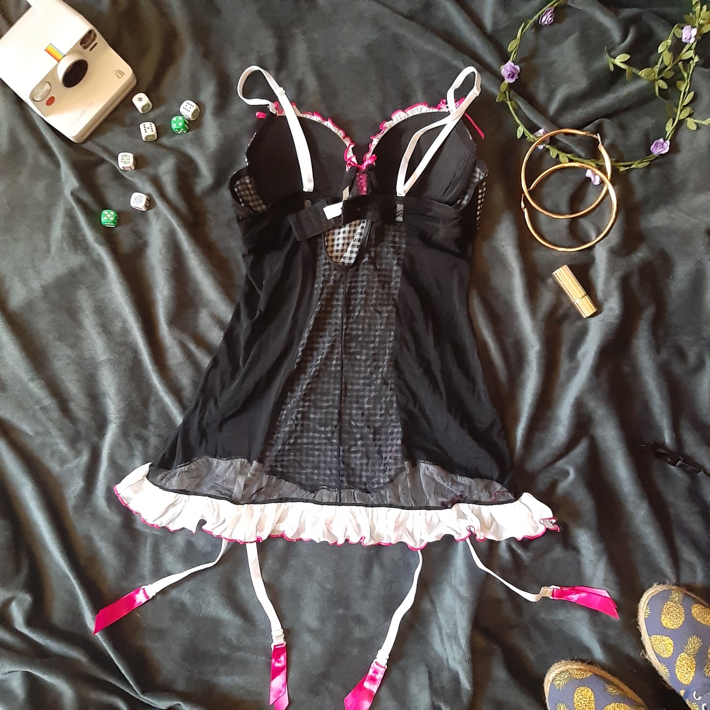 Noughties black and pink corset