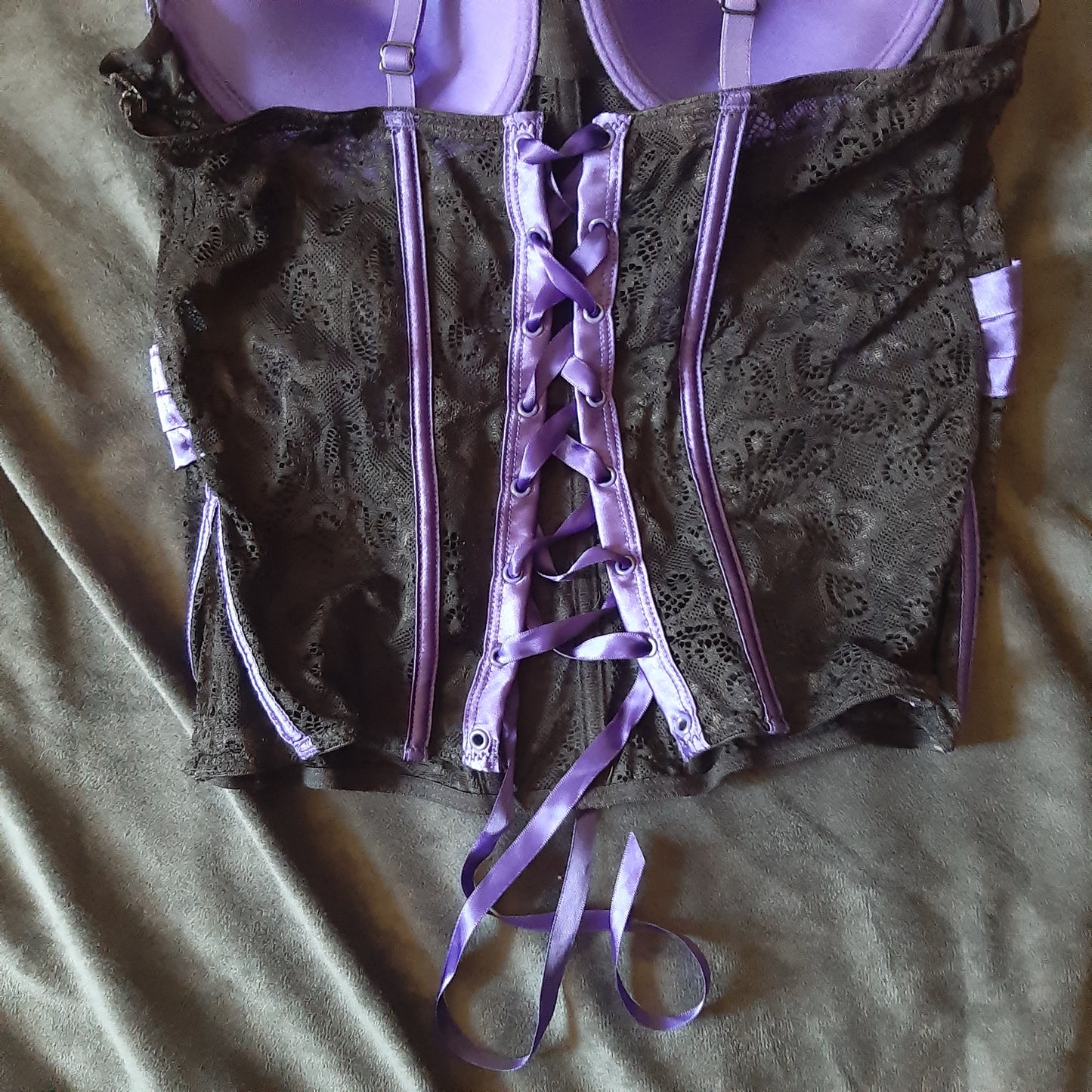 Purple and black lace corset